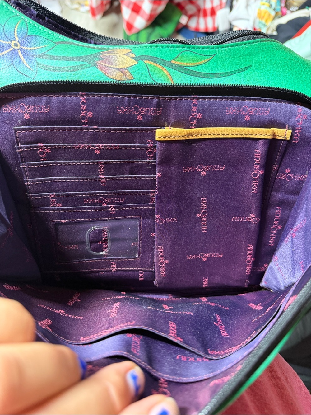 Anuschka Green Hand-Painted Hummingbird Shoulder Bag - Picture 7 of 7